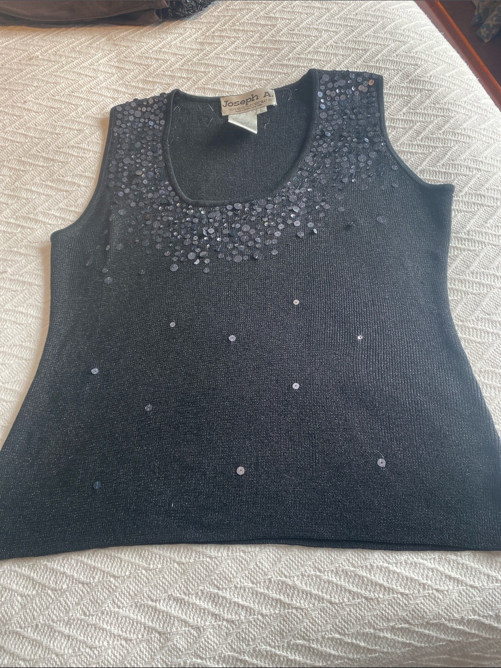 Joseph Black Sequin Scoop Neck Tank